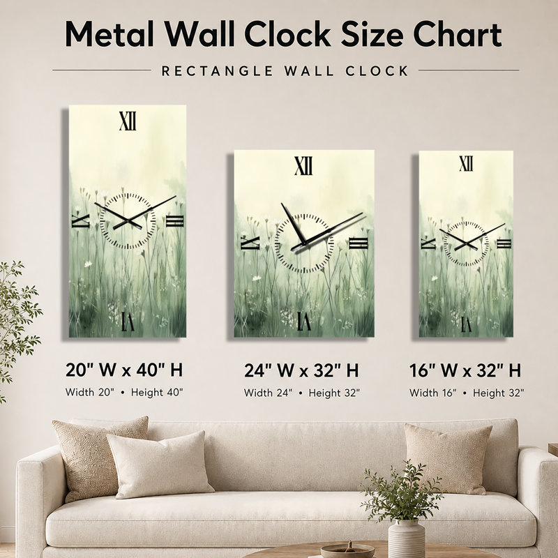 Horloge murale botanique en métal Cream Meadow Floral Horizon II, H 40 po x l 20 po - Rectangle
