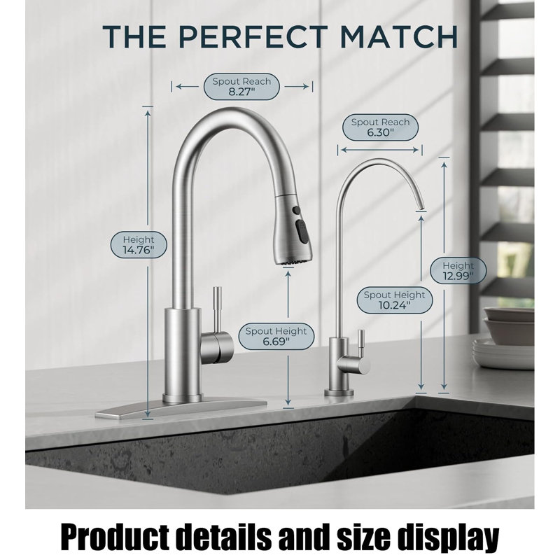 Stainless Steel Kitchen Faucet With Pull-Down Sprayer & Soap Dispenser – High Arc, 3 Modes, Single Handle For Farmhouse, RV, Bar,Stainless Steel Modern
