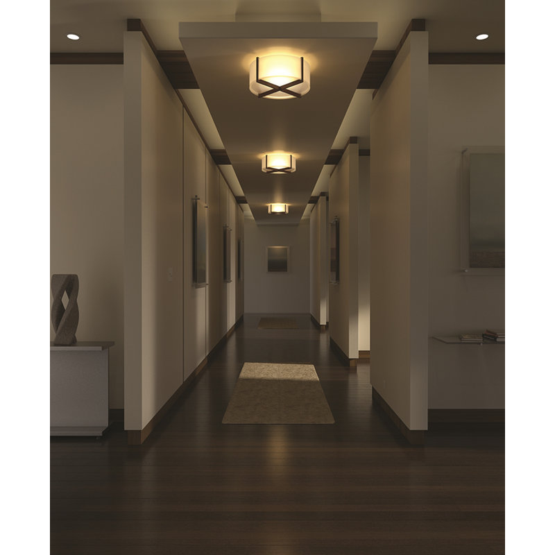 Plura LED Flush Mount, 6.38" H x 18" W x 18" D, 2700K, Walnut/Matte Black with Matte White