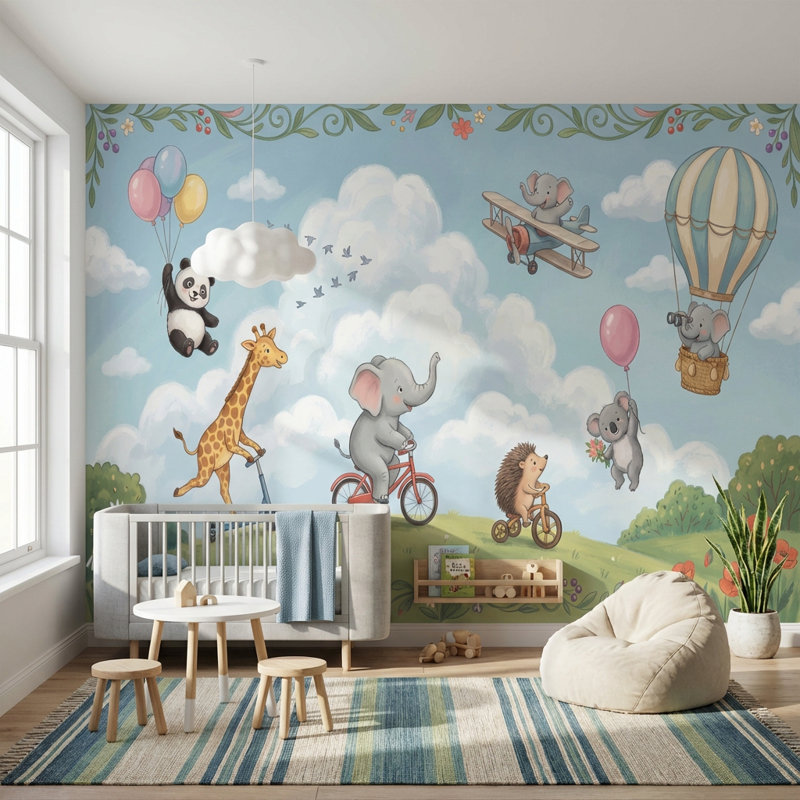 Papier peint fantaisiste Playful Animals, 100 po x 96 po, Non tissé non collé