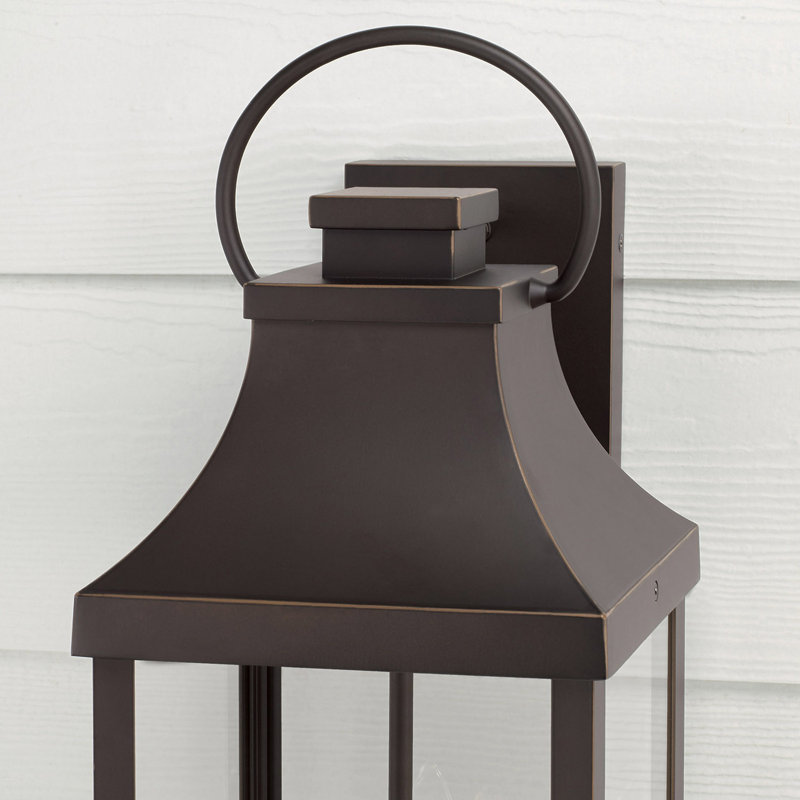 Large 3-light outdoor wall lantern W 8“ x H 24” with Caden clear glass, Bronze huilé