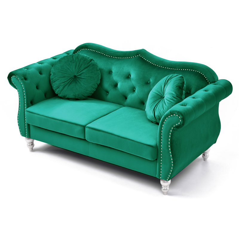 Glory Furniture Hollywood  Velvet Rolled Arm Loveseat, Green