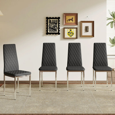 Modern Style Dining Chairs, Essential For Minimalist Homes.Meeting Family Dining Needs,PU Material Seat,Silver Metal Legs,Blending Into Various Home Environments