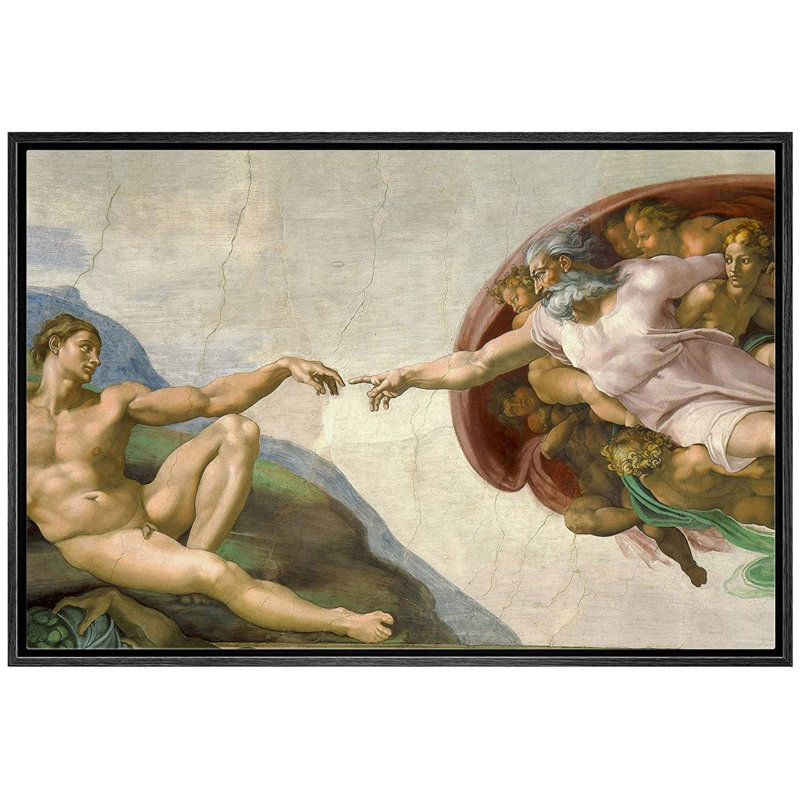 La création d'Adam de Michel-Ange - peinture sur toile, Noir, L 24 po x H 36 po