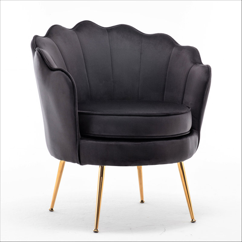 Elanora Velvet Barrel Chair, Black Velvet