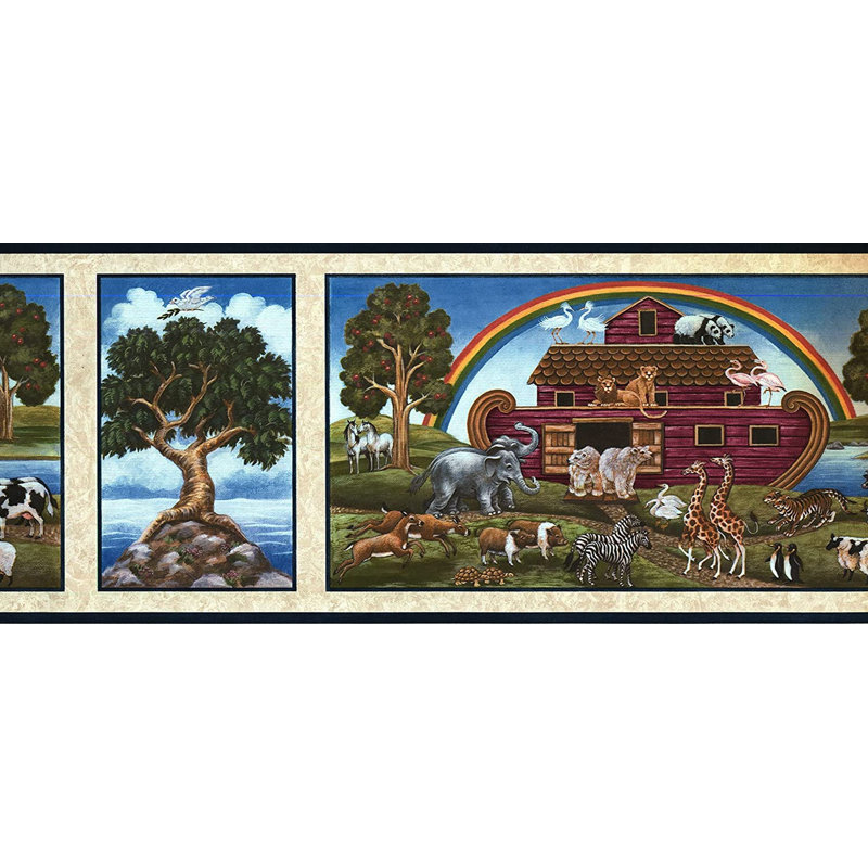 Animaux avec bordure de papier peint L 15 pi x l 10,5 po Noah's Ark Landing