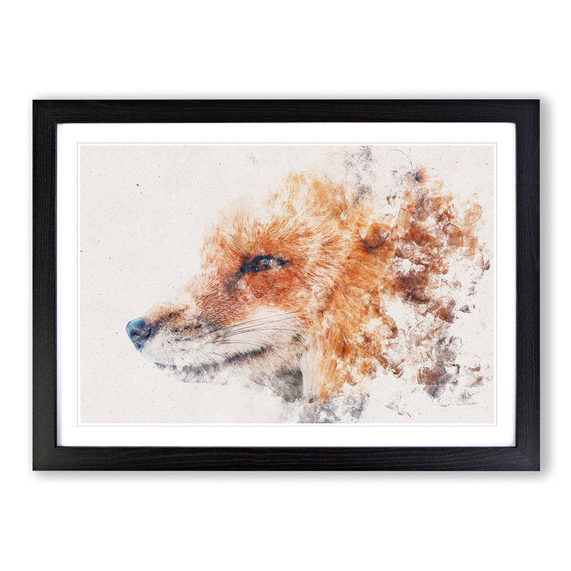 Profile of a Red Fox - Picture Frame Graphic Art Print, 24cm H x 33cm W x 2cm D, Black Framed