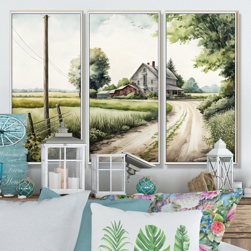 Beautiful Barn In Spring V Framed On Canvas 3 Pieces Print