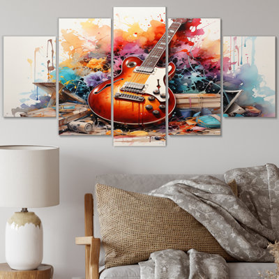 " Dry Watercolor Fire Guitar III " 5 - Pieces