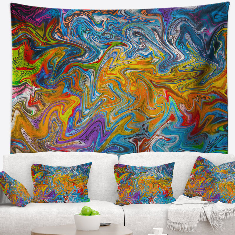 Tapisserie fractale aux couleurs fluides, H 50 po x l 60 po