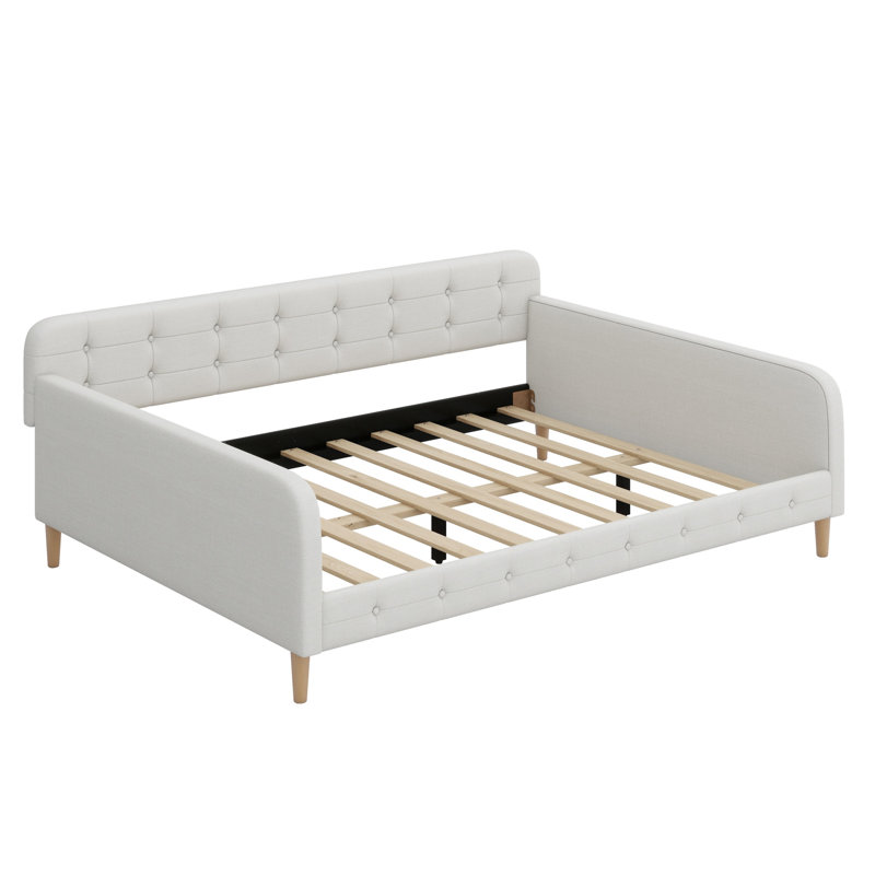 Upholstered Daybed With 4 Support Legs, Beige