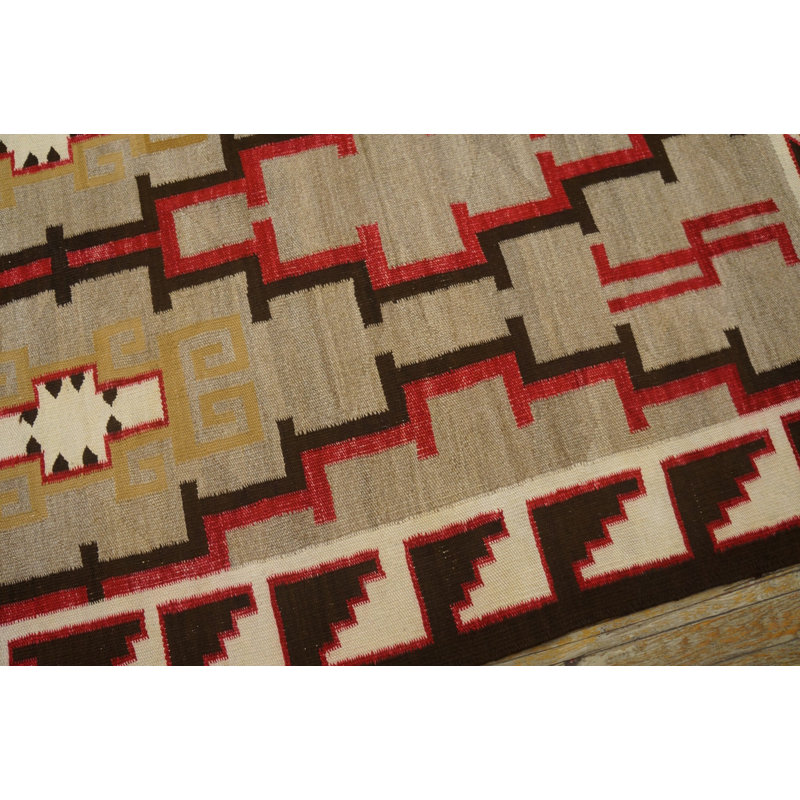 Classic Tribal Geometric Antique Native American Wool Pile Navajo Rug
