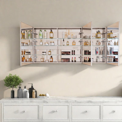 Armoires à pharmacie à DEL avec rangement, salle de bain moderne en aluminium 72 x 36