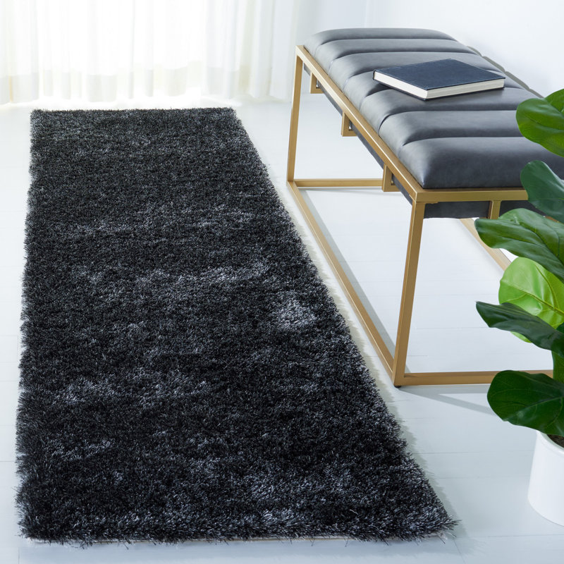 Tapis gris foncé touffeté à la main Jewell, Tapis de couloir 2 pi 3 po x 8 pi
