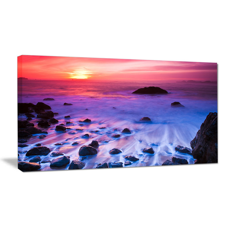 «Bluish Waters at Sunset Panorama», reproduction de photo sur toile tendue, H 16 po x l 32 po x P 1 po