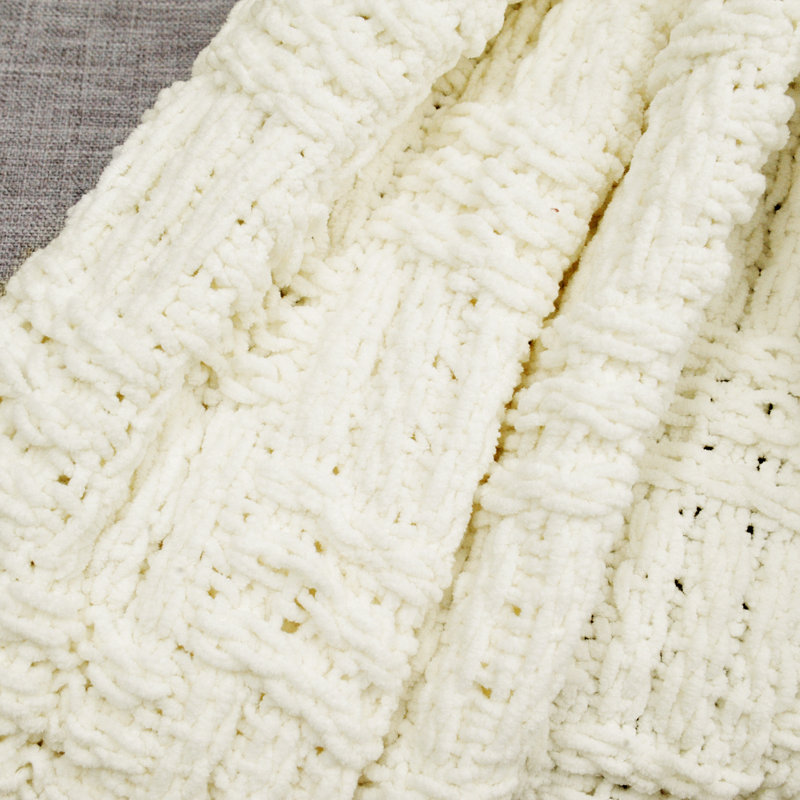 Antique White Cable Knitted Reversible Throw Blanket