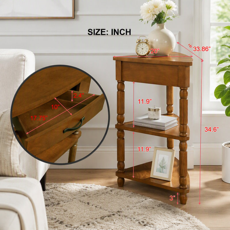 Petite table d'angle 33,8 po, Brun