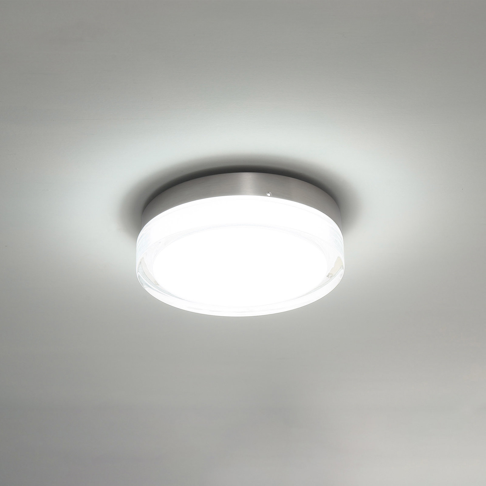 Pi LED Dimmable Round Flush Mount, 3000K, Stainless Steel, 2.5" H x 8.88" W x 8.88" D