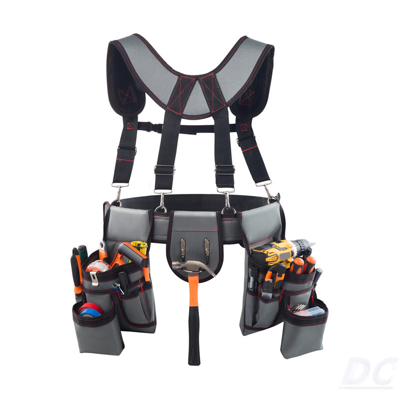 Ceinture à outils, 22 poches pour outils avec bretelles pour hommes, bretelles robustes et réglables pour électricien, charpentier, construction, tablier de travail
