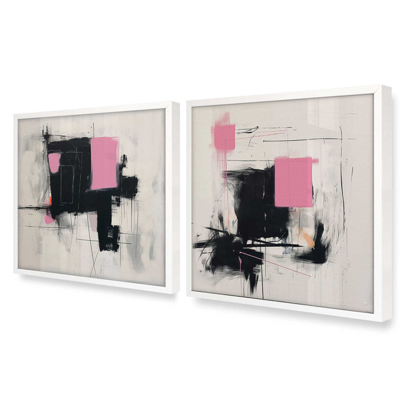 " Graphite Pink Fusion " by Golden Glow Interiors 2 - Pieces, Opaque White, 21" H x 21" W