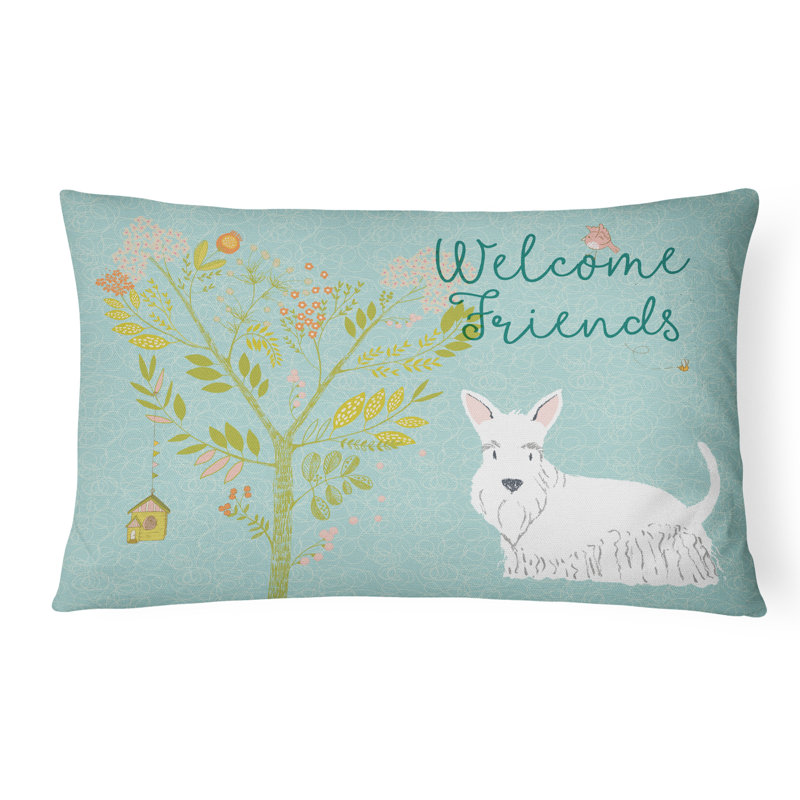  Coussin intérieur / extérieur Welcome Friends Scottish Terrier, Blanc