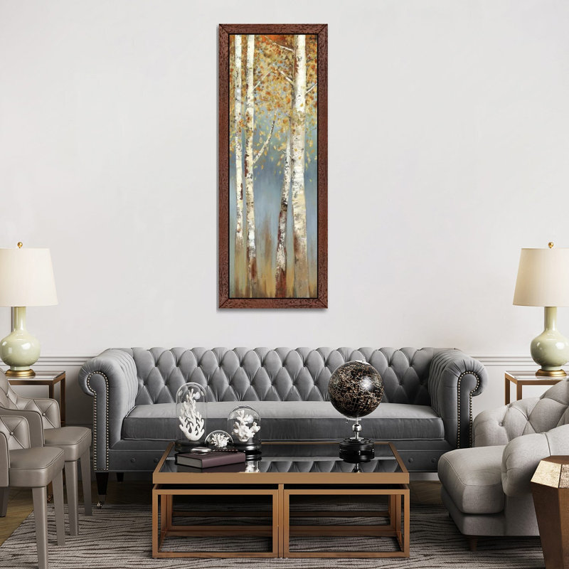 Butterscotch Birch Trees I by Allison Pearce - Print on Canvas, Brown Floater Framed, 182.88cm H x 60.96cm W x 3.81cm D