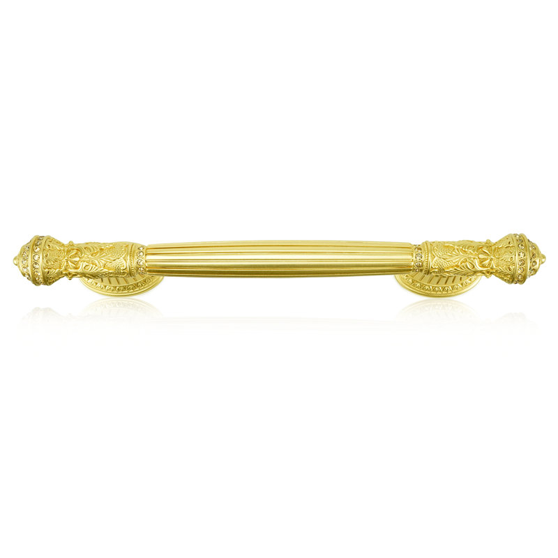 6” C TO C TOULOUSE PULL; LT. COLORADO TOPAZ CRYSTAL SATIN GOLD FINISH