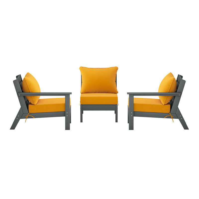 3-Piece Deep Seating Set With Cushions, Yellow, Gray