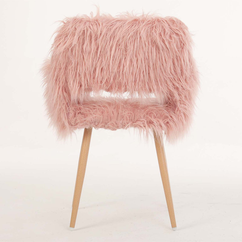 Upholstered Make up chair, Pink Faux Fur