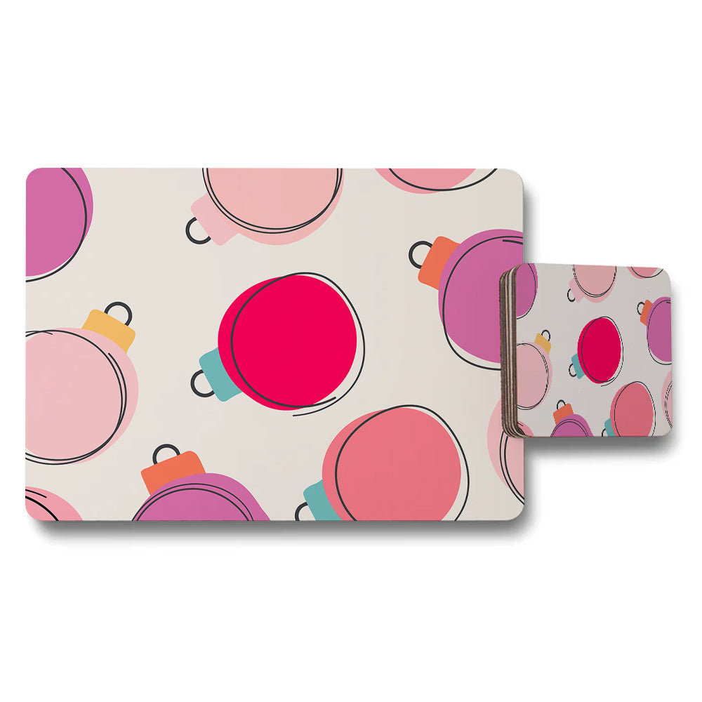 Colorful Christmas Ornaments Placemat and Coaster Set