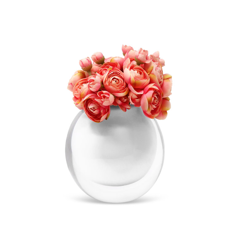 Vase en verre à double paroi avec intérieur et fleurs roses, 5,25 po, Blanc