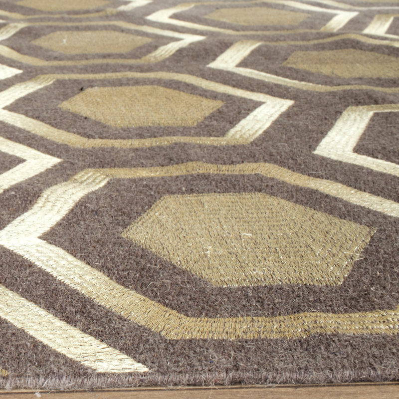 Whittlesey Hand Woven Flat Weave With Embroidery Wool Geometric Rug, Rectangle 4' x 6'