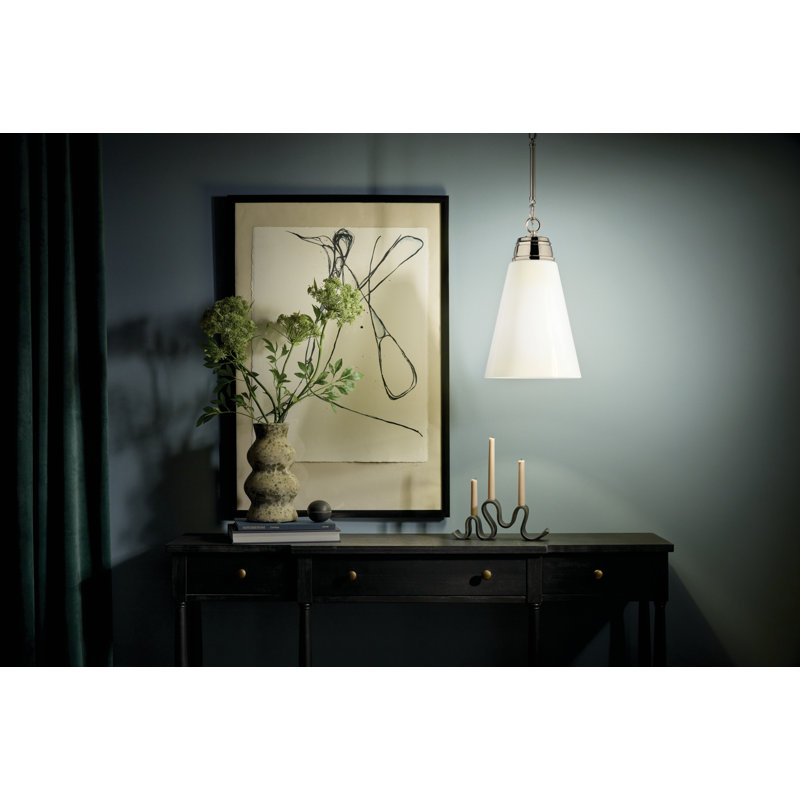 Luminaire suspendu moyen 1 lumière Marsailli avec verre transparent Marsailli, Nickel poli, Opale gravée