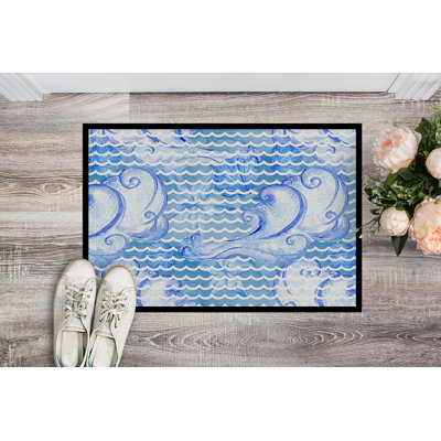 Tapis d’extérieur anti-dérapant à ondulations abstraites aquarelle