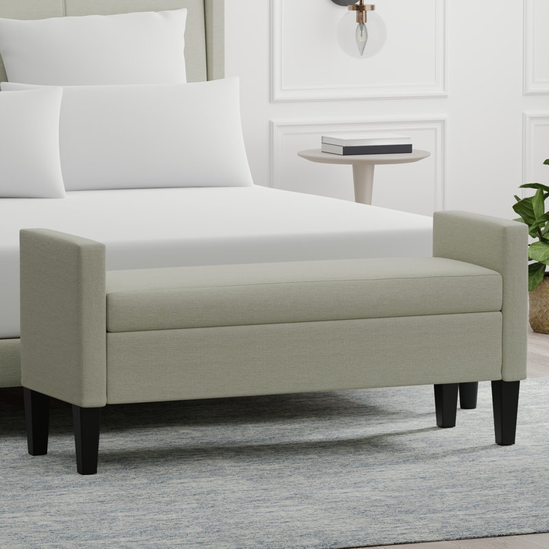Banc de rangement à couvercle rabattable rembourré, Beige, H 24 po x l 51,77 po x P 17,8 po