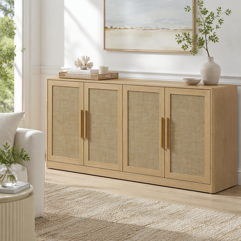Buffet en rotin avec portes tissées et rangement spacieux