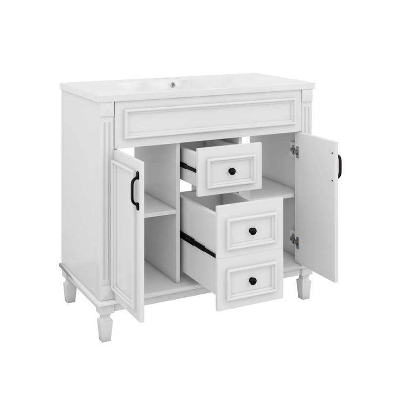 36'' Bathroom Vanity With Top Sink, Modern Bathroom Storage Cabinet With 2 Soft Closing Doors And 2 Drawers, White