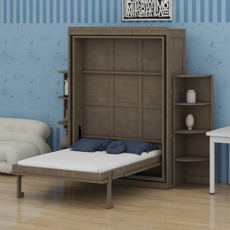 Lit escamotable avec armoire murale cachée, Gris