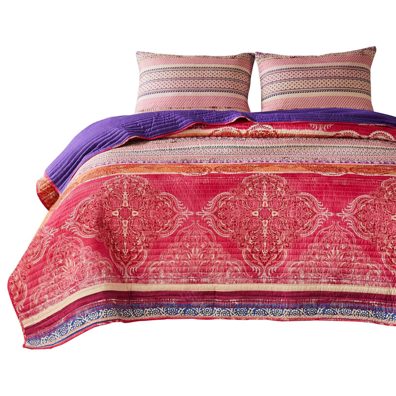 2 Piece Quilt Set, Pink/Purple, Queen Quilt + 2 Standard Shams
