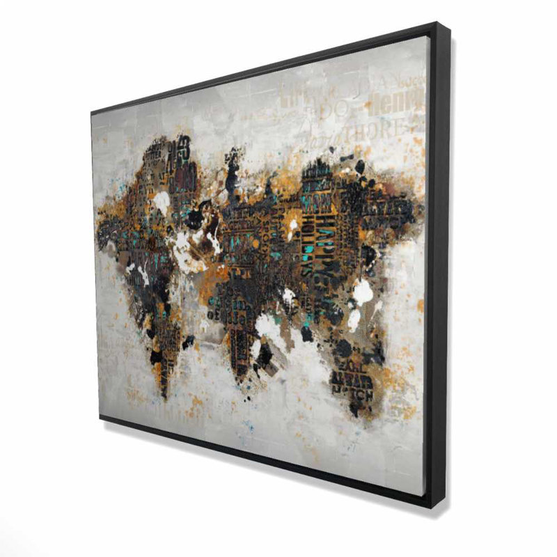 Abstrait carte du monde avec typographie - art sur toile encadré moderne