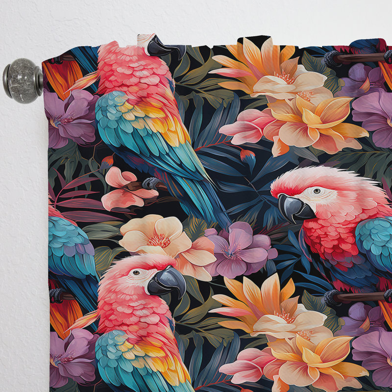 Motif tropical Parrot Haven - Rideau floral - Velours obscurcissant - 1 panneau, L 52 po x L 84 po