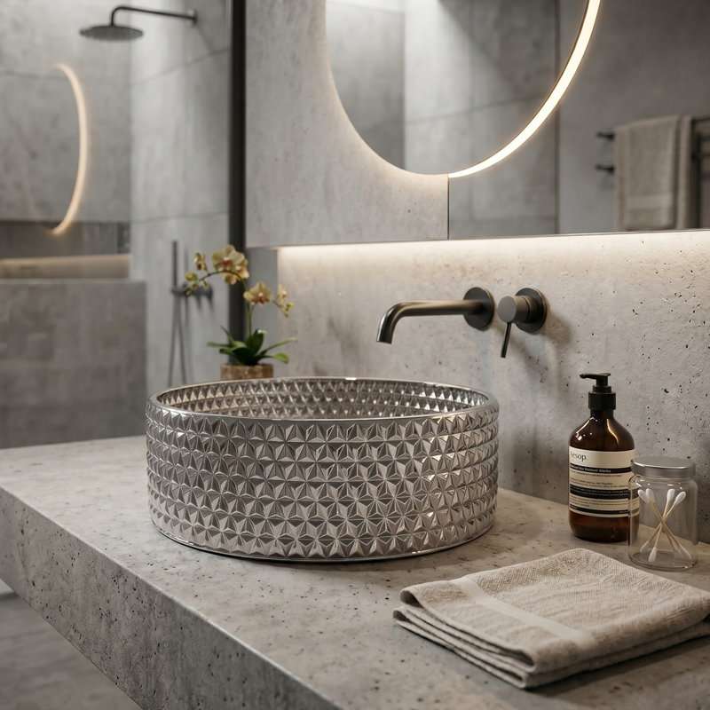 Scotch 16" Tempered Glass Circular Vessel Bathroom Sink - Timeless Collection, 16", Silver