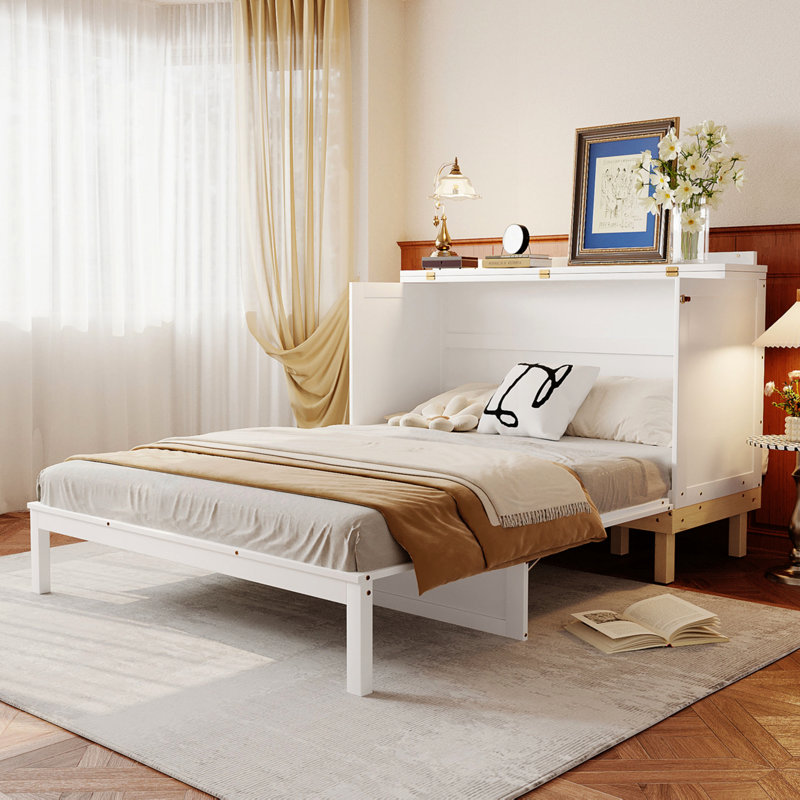 Grand lit blanc, conception d'espace, deux finitions au choix, tiroir pour les objets personnels, assemblage facile et fonctionnel, construction en pin massif, structure stable, longueur du lit de 80,5 po