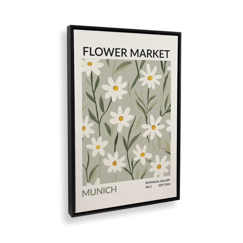 Marché aux fleurs de Munich, H 18,75 po x l 12,75 po, Cadre flottant noir satiné