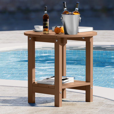 18 Inch Round Outdoor Side Table Adirondack Plastic/Resin Patio Side Table Weather Resistant End Table with Storage Shelf