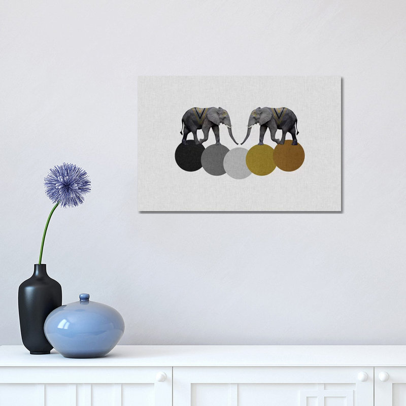 Tribal Elephants - Wrapped Canvas Print, 30.48cm H x 45.72cm W x 1.91cm D