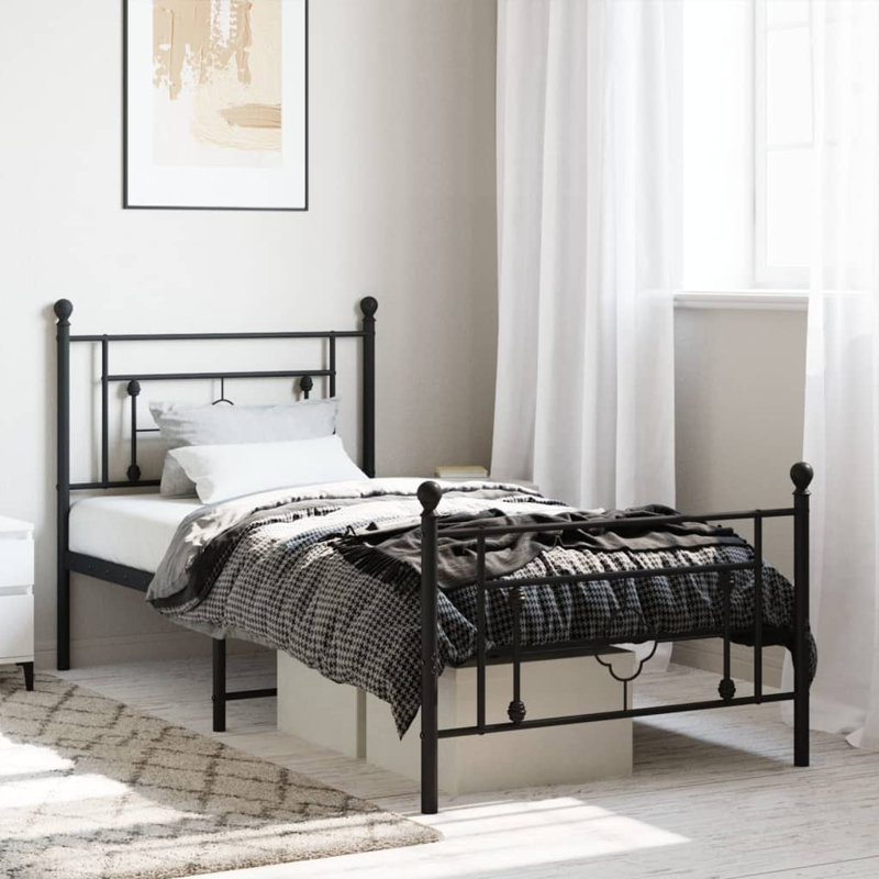Ibai vidaXL Metal Bed Frame with Headboard, Under Bed Storage, Noise Free, No Mattress, Black, Twin XL