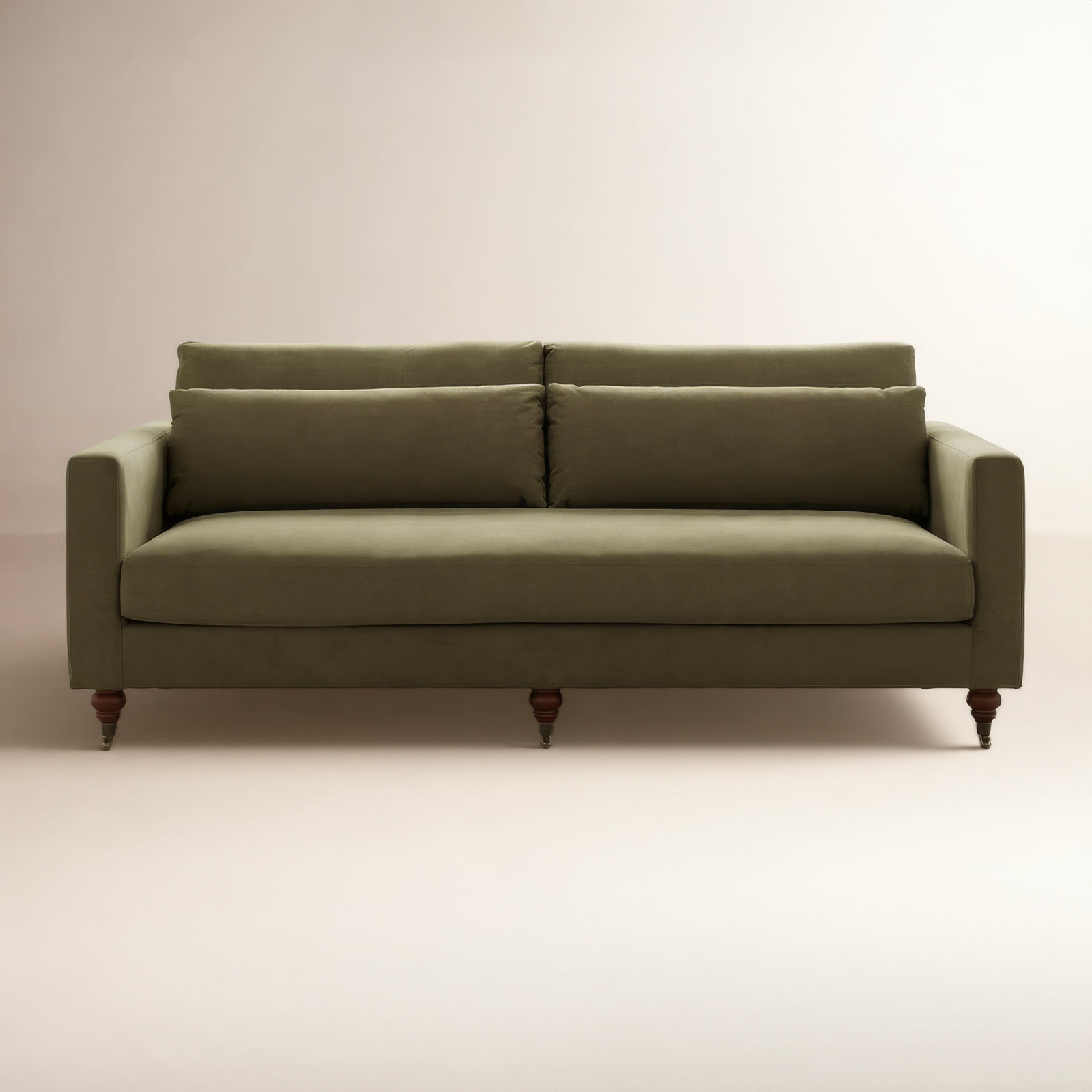 Lena 85" Velvet Sofa, Olive Green