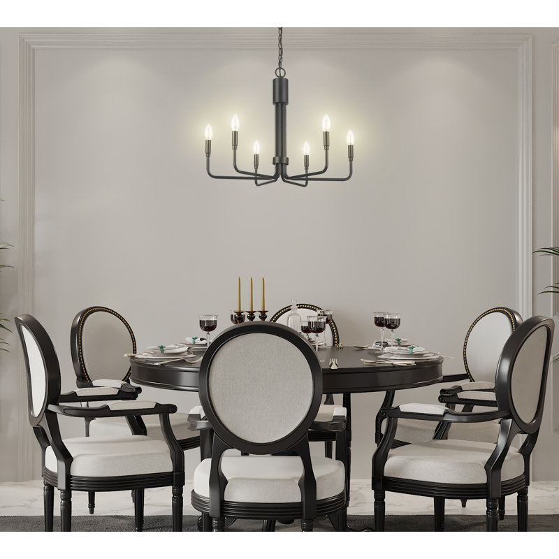 Matte Black Steel 6-Light Candle Style Chandelier