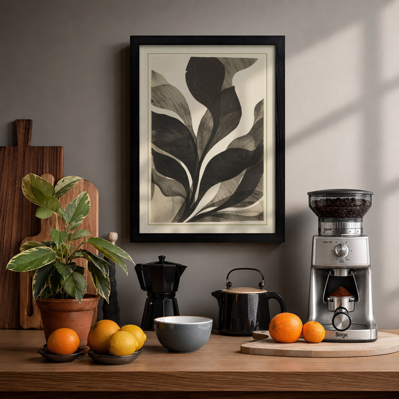 Geometric Plant Study Botanical - Framed Print, Black, A4 - 29.7 x 21.0 cm